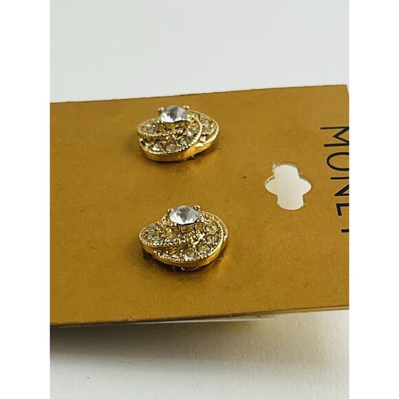 Vintage New on Card Monet Clip On Earrings Gold Tone Swirl Rhinestone JCP Huggie - Picture 5 of 15